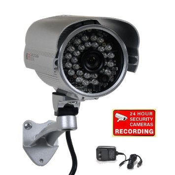 VideoSecu Bullet Security Camera 700TVL Built-in 13 SONY Effio CCD Weatherproof Day Night 36mm Wide View Angle Lens IR for CCTV DVR Home Surveillance System with Bonus Power Supply IR45HE BCO