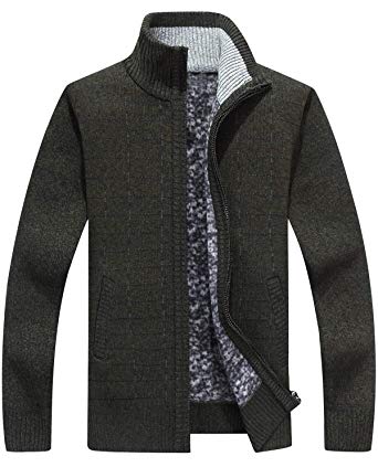 HOW'ON Men's Solid Slim Fit Long Sleeve Zip Up Knit Cardigan