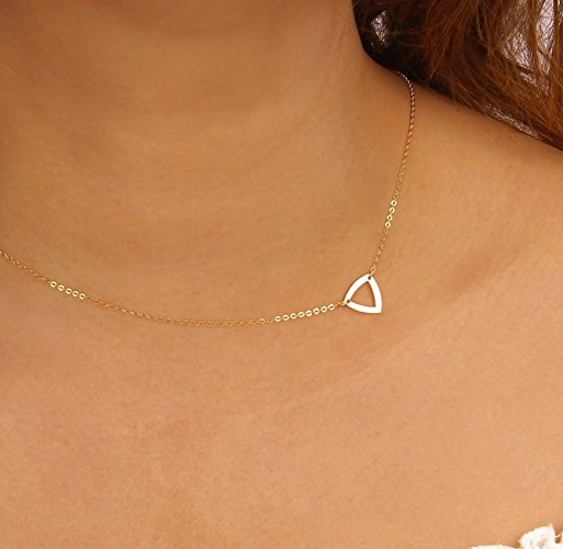 Small Sideways Triangle Outline Choker Necklace, Triangle Pendant Necklace with Delicate Thin Chain 925 Silver or 14k Gold fill or 14K Rose Gold fill, Select Choker style or Regular
