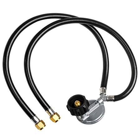 GASPRO 2FT Low Pressure Double Hose Propane Regulator for QCC1/Type1 Propane Tank and Most LP Gas Grill and Propane Appliance - Vertical