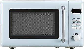 Z ZTDM Retro Countertop Microwave Oven with LED Lighting, Turntable Glass, Child Safety Lock, Pull Handle Design, 0.7 Cu.Ft, 700W, 5 Power Levels (Blue)