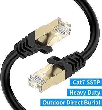 Cat7 Ethernet Cable 30M, UGOMI Cat7 Outdoor Cable Triple Shielding SSTP 10Gbps 600MHz Ethernet Patch Cable for Modem Router LAN RJ45, UV/Water Proof, Direct Burial, PE Jacket