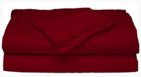 Queen Size Burgundy Classic Sateen Dobby Stripe Sheet Set