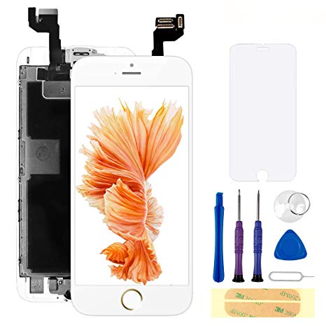 Compatible with iPhone 6S Screen Replacement White 4.7 Inch Full Assembly LCD Display Digitizer with Front Camera, Ear Speaker, Proximity Sensor and Repair Tool Kit (A1700, A1688,A1633)