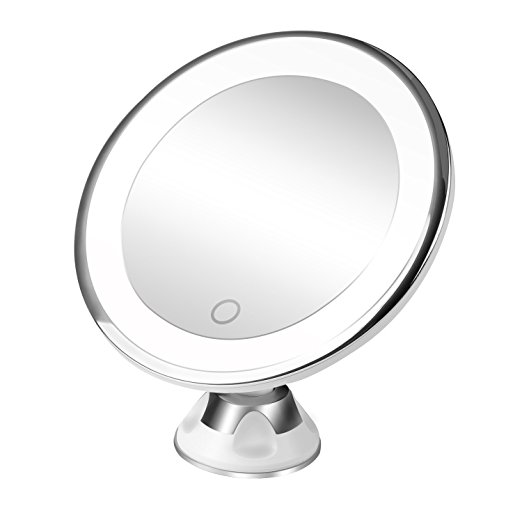 Bestope Makeup Mirror 10X Magnifying Lighted Led Vanity Mirror with 360°Swivel Rotation Locking Suction Cup,Portable Bathroom Mirror,Dimmable Light,Battery and Usb Operated