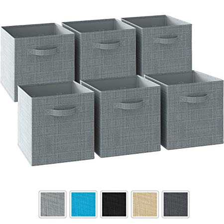 Neaterize Storage Cubes - Set of 6 Storage Bins |Features Dual Handles | Cube Storage Bins | Foldable Closet Organizers and Storage | Fabric Storage Box for Home, Office (Grey)