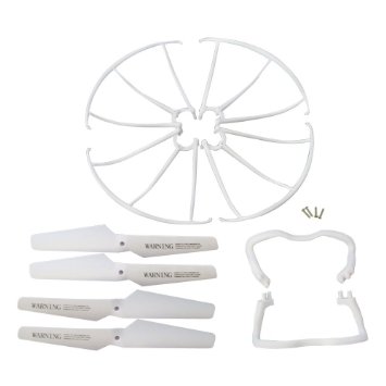 Coolplay® Upgraded White 4pcs Main Blade Propeller & 4pcs Propeller Protectors Blades Frame & 2pcs Landing Skid Spare Parts for Syma X5C X5 Series RC Mini Quadcopter Toy