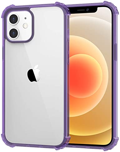 MoKo Compatible with New iPhone 12 Case/iPhone 12 Pro Case 6.1 inch 2020, Reinforced Corner Shockproof TPU Bumper & Anti-Scratch Anti-Yellow Hard Panel Cover - Crystal Clear&Purple