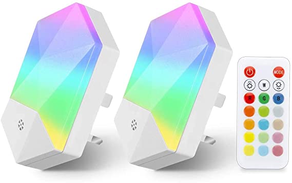 KINGSO 2 Pack LED Night Light Baby Night Lamp Plug in 16 Colors RGB Remote Control Dimmable Brightness Night Light Socket for Baby Children Room Bedroom Corridor [Energy Class A  ]