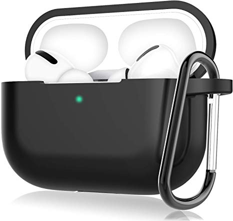 LK Case for Airpods Pro Soft Silicone Full Protective Shockproof Cover with Keychain Set Compatible for Apple Airpods Pro 2019 (Front LED Visible) Full Cover-Black