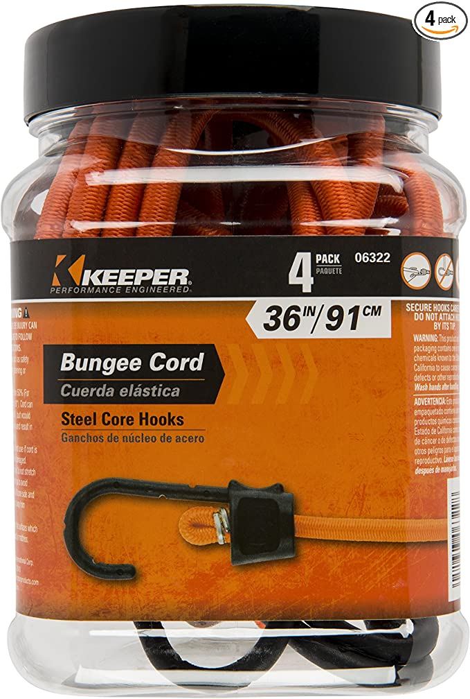 Keeper 06322 36" Premium Bungee Cord with SST Hooks, 4 Piece Jar