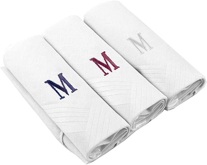 Moda Di Raza Men's Cotton Handkerchiefs Monogrammed Hanky Initial Letter