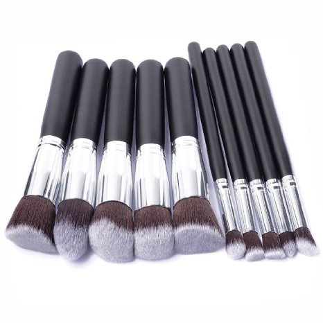 Ibeauti Foundation Cosmetic Brushes Kit, 10 Piece Synthetic Fibers Powder Contour, Essential Face & Eye Brush Set (Black)