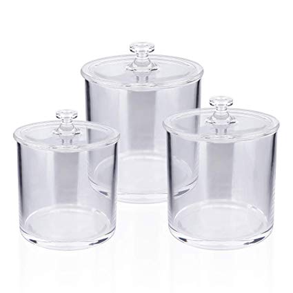 MUCH Premium Acrylic Apothecary Jars Clear Plastic Bathroom Canisters with Lid Storage Organizer for Cotton Ball Swab Q-Tips Rounds Bath Bomb Salts (Set of 3)