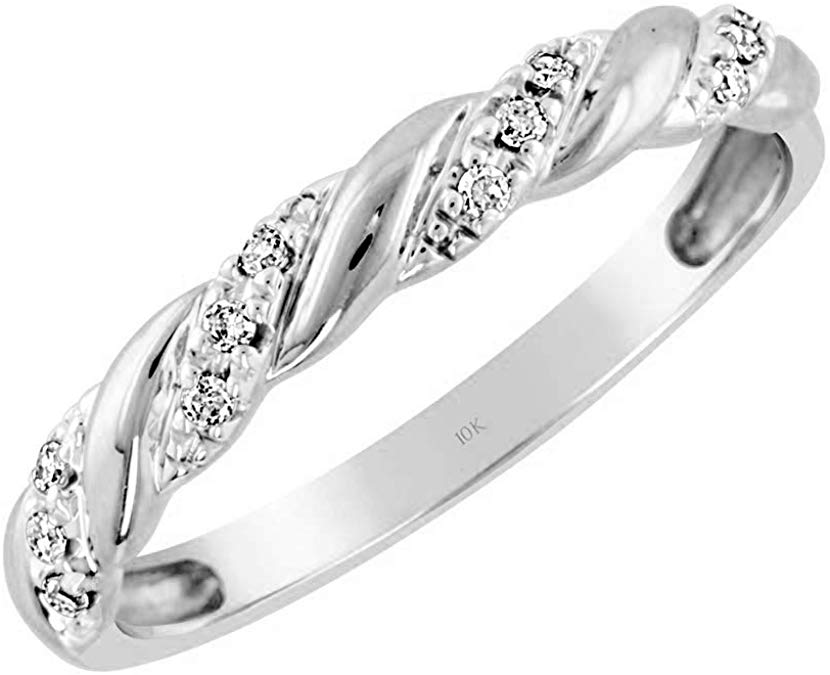 Brilliant Expressions 10K Yellow or White Gold 0.06 Cttw Conflict Free Diamond-Accented Twist Wedding or Anniversary Band (I-J Color, I2-I3 Clarity)