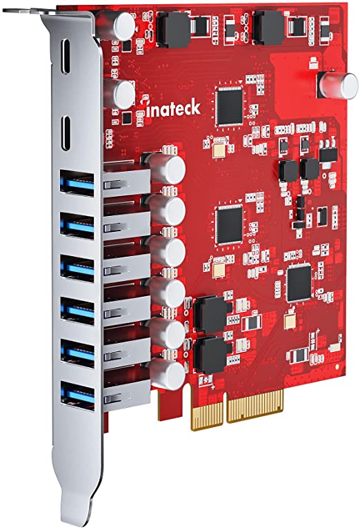 Inateck RedComet U22, PCIe to USB 3.2 Gen 2 Extension Card, with 6 USB Type-A and 2 USB Type-C Ports, 20Gbps, Red