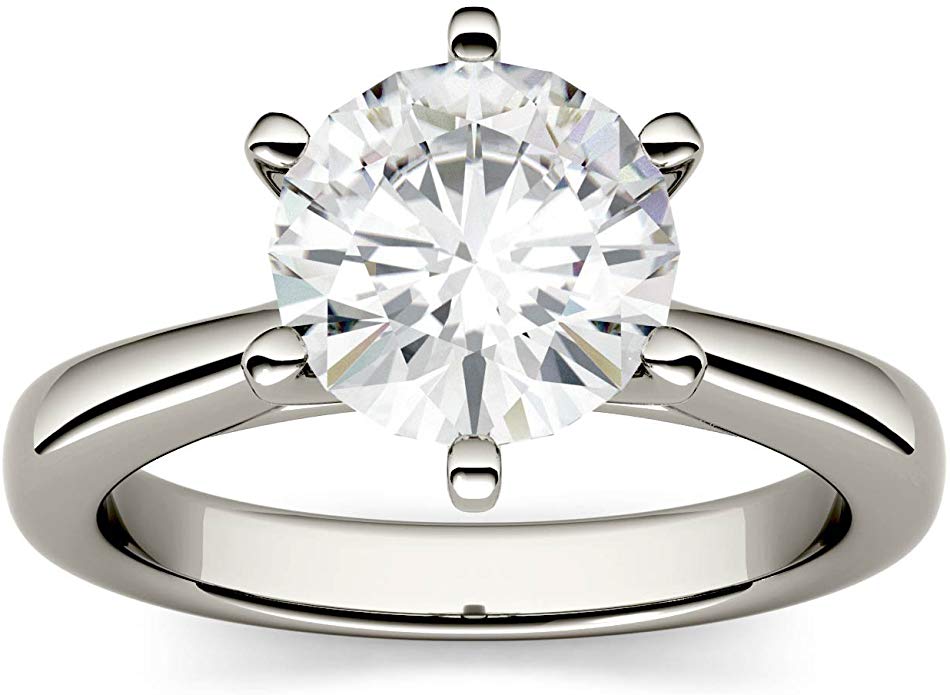 Moissanite by Charles & Colvard 8.0mm Round 6-Prong Solitaire Engagement Ring, 1.90cttw DEW