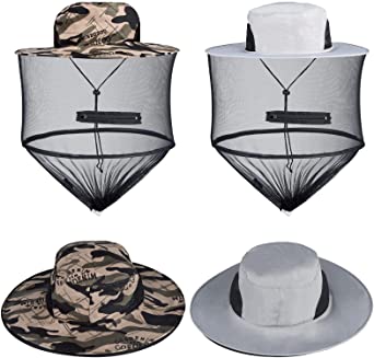 NEWANOVI 2PCS Head Net Hat, Breathable Safari Hat Sun Hat, Bucket Hat with Hidden Net Mesh for Outdoor Enthusiasts Fishing Hiking Gardening Men Women