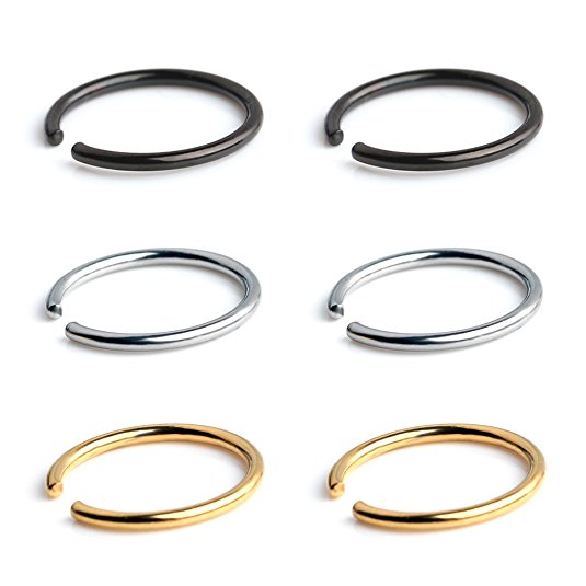 Ruifan 3prs Non Pierced Stainless Steel Clip on Closure Round Ring Fake Nose Lip Helix Cartilage Tragus Ear Hoop 20G