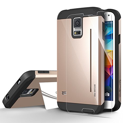 Galaxy S5 Case, OBLIQ [Skyline Pro][Gold]   Screen Shield - Premium Slim Tough Thin Armor Fit Bumper Smooth Finish Dual Layered Heavy Duty Hard Protection Cover for Samsung Galaxy S5