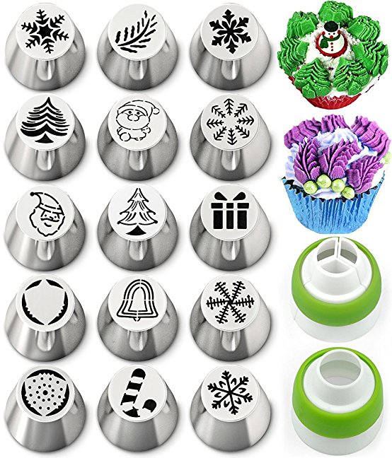 Russian Piping Tips Set - Weetiee New Design Cake Decorating Supplies Tools Kit - 15 Russian Icing Tips & 2 Couplers for Cakes Cupcakes Cookies , Gifts for Mom & Daughter Baker