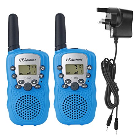Walkie Talkies, Rheshine 2pcs Kids Walkie Talkie Children Walky Talky PMR446MHz 3 KM Range 0.5W 8 Channels 2 Way Radio with Rechargeable Battery, UK Charger, Built-in LED Torch Toy VOX LCD Display (1 Pair, blue)