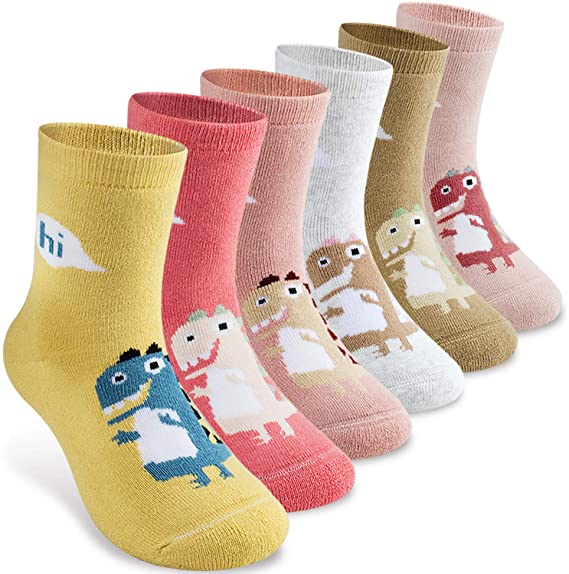 Girls Boys Socks Winter Thick Warm Wool Socks for kids Colorful Cartoon Cute Crew Socks(6 Pairs or 12 Pairs)