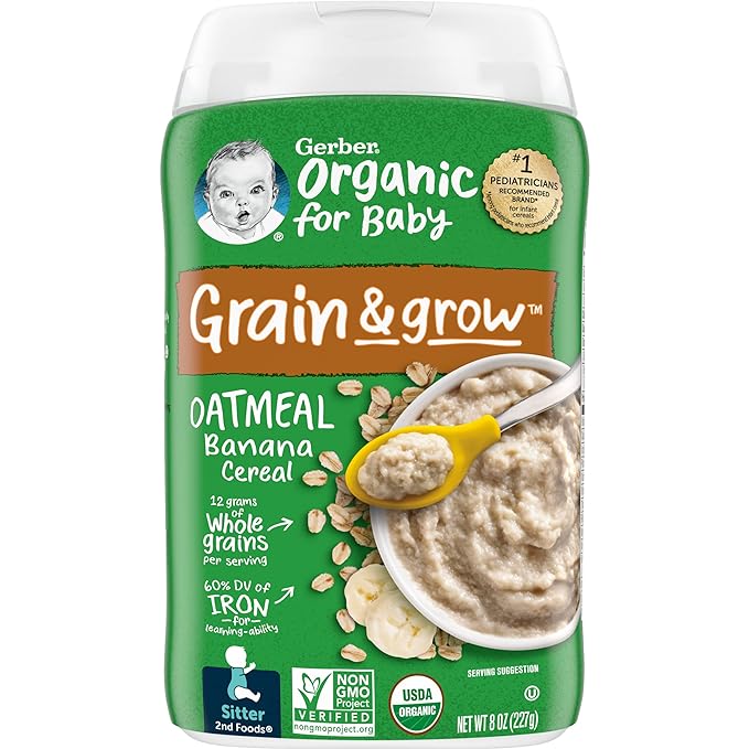 Gerber Baby Cereal Organic 2nd Foods, Grain & Grow, Oatmeal Banana, 8 Ounce