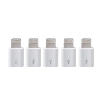 Cadmium Cables® 5 PCS Micro USB to 8 Pin Converter Connector Adaptor Adapter White iPhone 6S/6S Plus/6 plus/6/5/5S/iPod Touch/iPad Mini/iPad Air