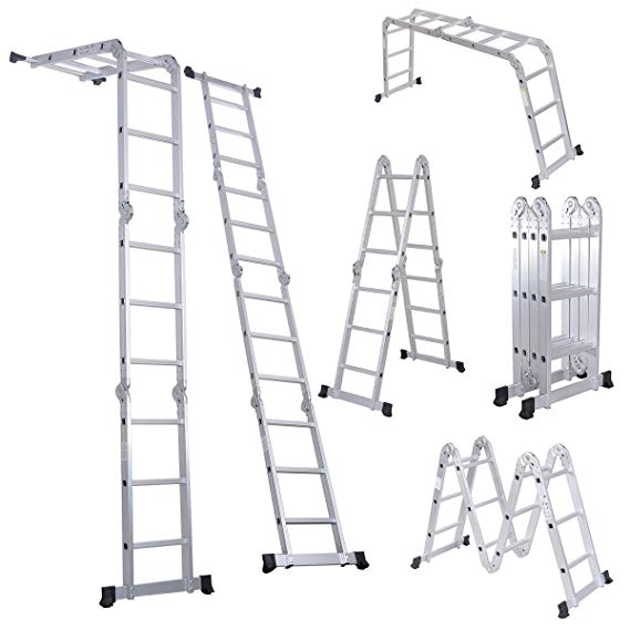 Luisladders 12.1FT Folding Ladder Multi-Purpose Aluminium Extension 7 in 1 Step Heavy Duty Combination EN 131 Standard