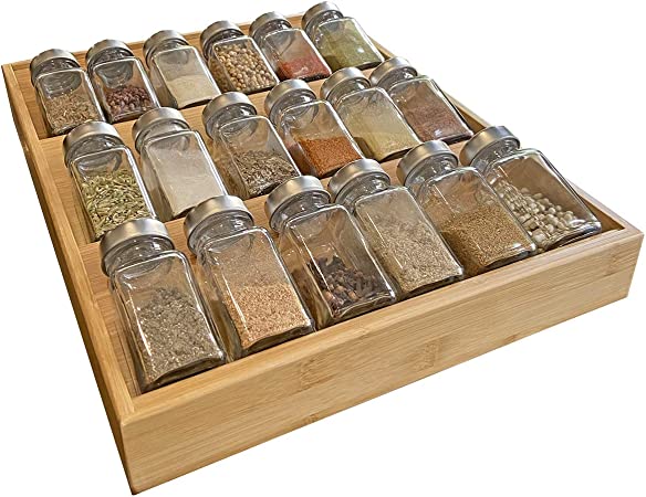 Simhoo Bamboo Spice Rack in-Drawer Tray Kitchen Cabinet Spice 18 Bottle Holder for Storage/Organizer 3-Tier