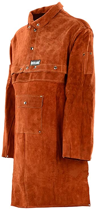QeeLink Leather Welding Work Apron with Sleeve - Heavy Duty Leather Flame Resistant Welding Jacket | Blacksmith Apron