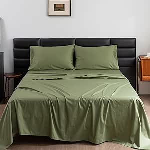 Cosybay Twin Size Bed Sheets Set - 4 Piece Bedding - Sage Green 100% Cotton,600 Thread Count Sheets - Wrinkle, Fade, Stain Resistant,Extra Soft - Deep Pocket 16 Inch - Easy Fit Fitted Sheet