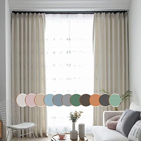 MacoHome White Linen Curtain Customized Bedroom Blackout Grommet Window Treatment for Living Room, not Full Blackout(White, 100" W x 63" L)