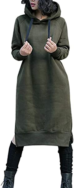NUTEXROL Women's Long Fleece Sweatshirt Hoodie Pullover Dress Plus Size