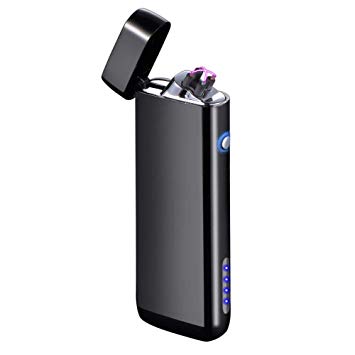 USB Rechargeable Electric Lighter with Battery Indicator - Dual Arc X Plasma Windproof Flameless Lighter for Cigar,Cigarette(Black)