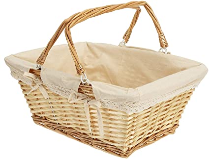 Bekith Picnic Basket Storage Wicker Basket with Double Folding Handle, 15.5"x12"x6.5"