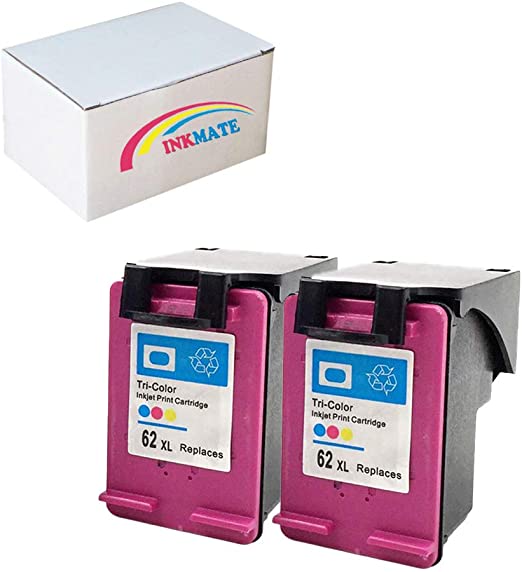 INKMATE Re-Manufactured Ink Cartridge Replacement for HP 62XL for HP Officejet 5740 5742 5745 8040 8045 Envy 5640 5660 5665 7640 7645 8000 8005(2Tri-Color, 2Pack)