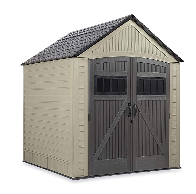 Rubbermaid Roughneck Storage Shed 7x7 Faint Maple and Brown