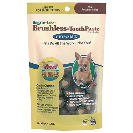 Ark Naturals Breath-Less Brushless Toothpaste, Dental Chews for Mini and Small Dogs, Plaque, Tartar, and Bacteria Control, Chewable, Easy Digestion, Mess Free, Natural Ingredients, 4 oz. Bag