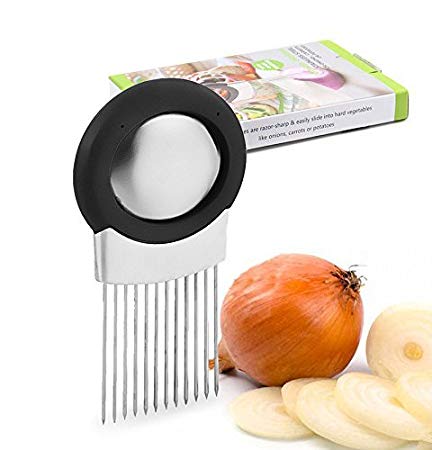 Somine Onion Holder with Stainless Steel Odor Remover Vegetable Potato Cutter Slicer No-Slip Handle Holder