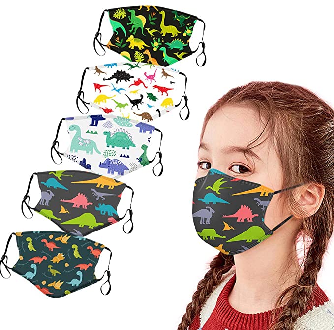 Kids Face Mask, 5/6 Pcs Childrens Washable Reusable Cloth Face Mask Dust Protection with Adjustable Earloop for Boys Girls