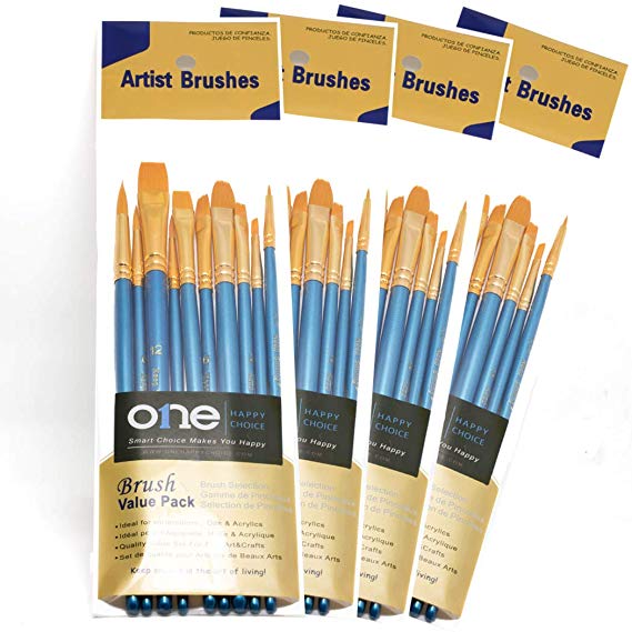 4 Sets of 10 Pieces Synthetic Hair Paint Brushes, Blue, for Acrylic, Oil and Watercolor Painting