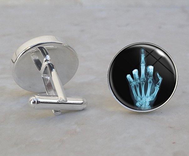 X-Ray Middle Finger .925 Sterling Silver Cufflinks