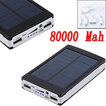 Black 80000mAh Dual USB Portable Solar Battery Charger Power Bank For Cell Phone