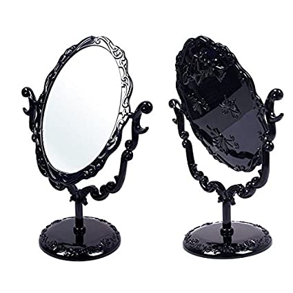 Eachbid Desktop Rotatable Gothic Small Size Rose Makeup Stand Mirror Black Butterfly