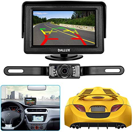 Car Backup Camera Monitor Kit, universal license plate reverse Waterproof Night Vision Rearview HD Reversing Camera 4.3 inch LCD Monitor System