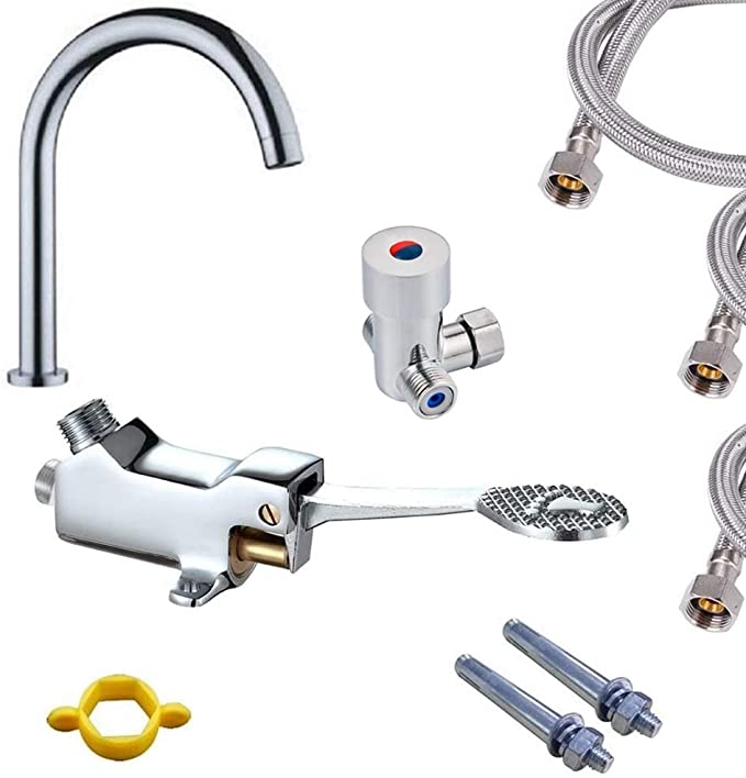 LukLoy G1/2 Hot Cold Water Foot Pedal Faucet, Touchless Faucet Mixer for Sanitary Washing Hands in Hospital Public Area