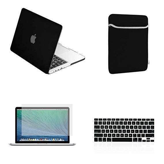 TOP CASE - 4 in 1 Rubberized Hard Case, Keyboard Cover, Sleeve Bag, Screen Protector Compatible with Old MacBook Pro with CD-ROM/DVD Drive Model: A1278 (Release 2008-2011) - Matte Black