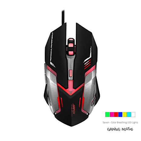 Airfox FOX KING - Ergonomic Wired Gaming Mouse - 3,200DPI Sensor, Seven Color Soothing LED - Comfortable Grip - High Quality Popular Gaming Mouse